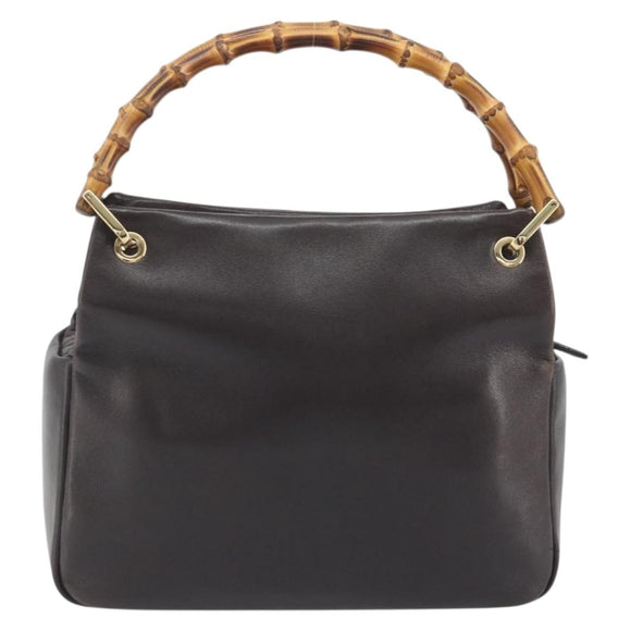GUCCI Bamboo Hand Bag Leather Brown Gold Tone 000 3444 0575 Auth BA14834