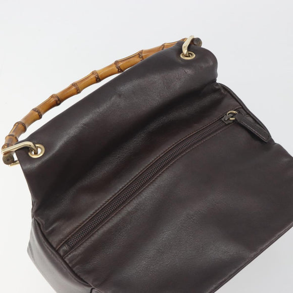 GUCCI Bamboo Hand Bag Leather Brown Gold Tone 000 3444 0575 Auth BA14834