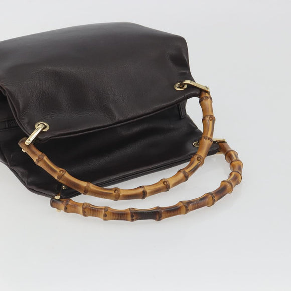 GUCCI Bamboo Hand Bag Leather Brown Gold Tone 000 3444 0575 Auth BA14834