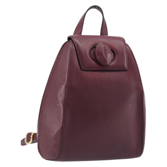 CARTIER Must Line Backpack Leather Bordeaux Gold Tone Auth BA14835