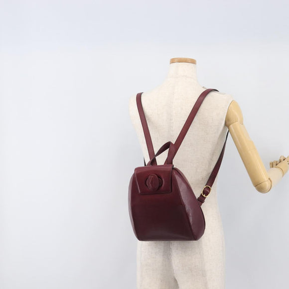 CARTIER Must Line Backpack Leather Bordeaux Gold Tone Auth BA14835