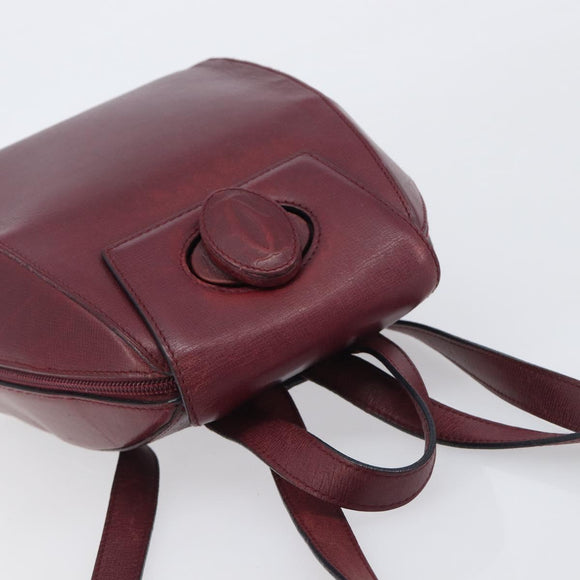 CARTIER Must Line Backpack Leather Bordeaux Gold Tone Auth BA14835