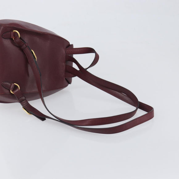 CARTIER Must Line Backpack Leather Bordeaux Gold Tone Auth BA14835