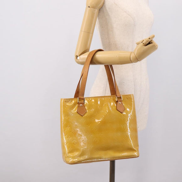 LOUIS VUITTON Monogram Vernis Houston Hand Bag Beige M91004 LV Auth BA14836