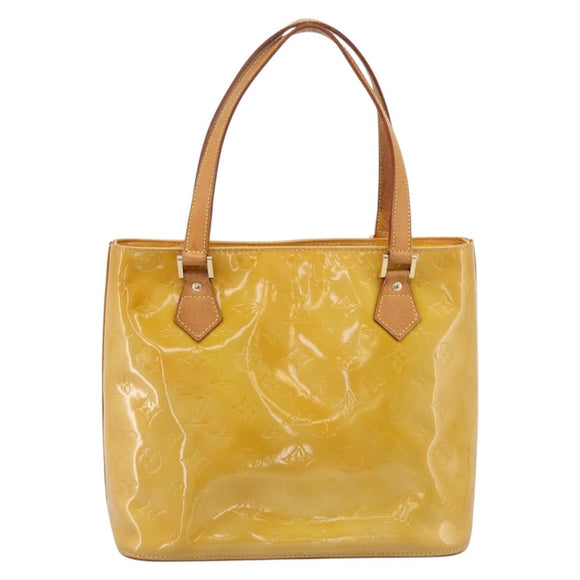 LOUIS VUITTON Monogram Vernis Houston Hand Bag Beige M91004 LV Auth BA14836