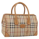 Burberrys Nova Check Hand Bag PVC Leather Beige Auth BA14838-1