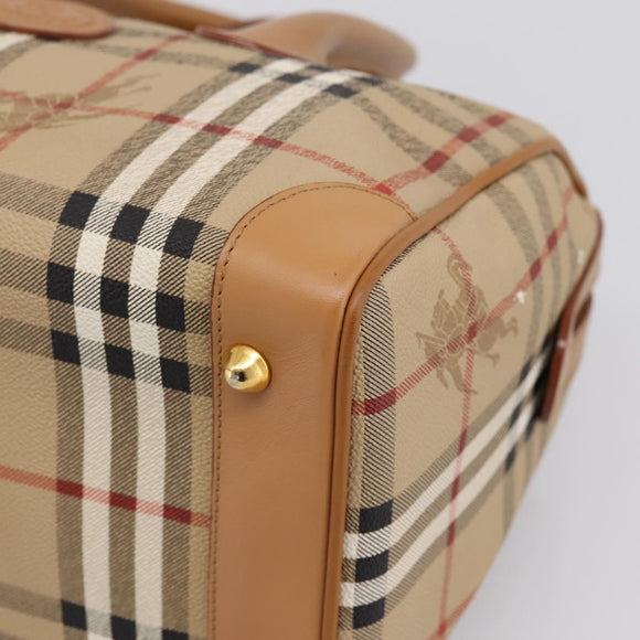 Burberrys Nova Check Hand Bag PVC Leather Beige Auth BA14838