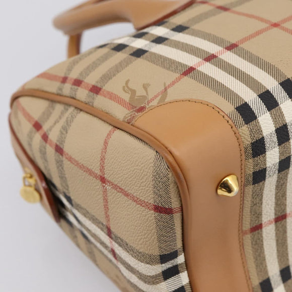 Burberrys Nova Check Hand Bag PVC Leather Beige Auth BA14838