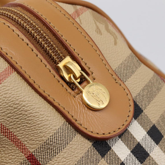 Burberrys Nova Check Hand Bag PVC Leather Beige Auth BA14838