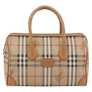 Burberrys Nova Check Hand Bag PVC Leather Beige Auth BA14838-13