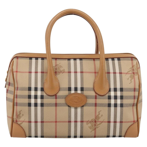 Burberrys Nova Check Hand Bag PVC Leather Beige Auth BA14838