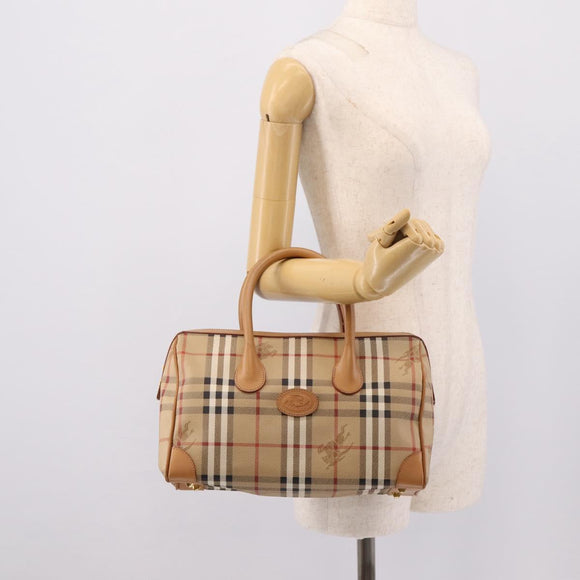 Burberrys Nova Check Hand Bag PVC Leather Beige Auth BA14838