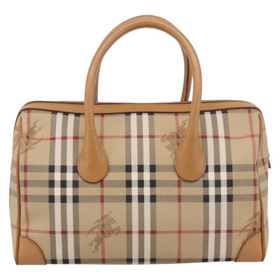 Burberrys Nova Check Hand Bag PVC Leather Beige Auth BA14838 - 0