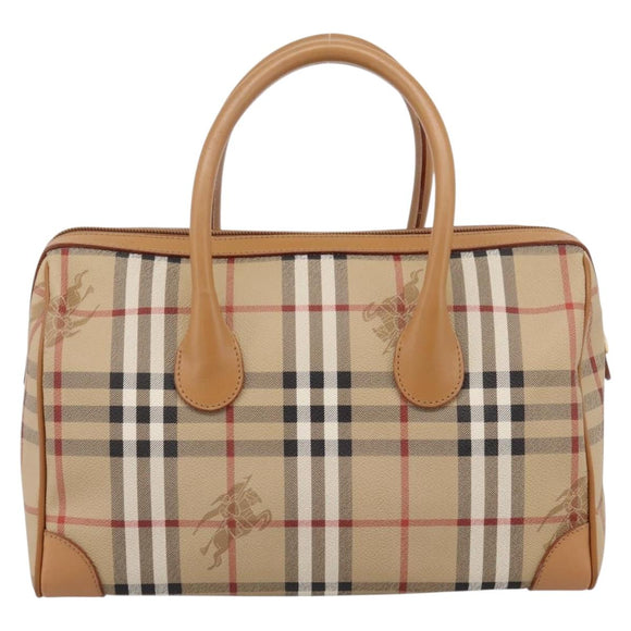 Burberrys Nova Check Hand Bag PVC Leather Beige Auth BA14838