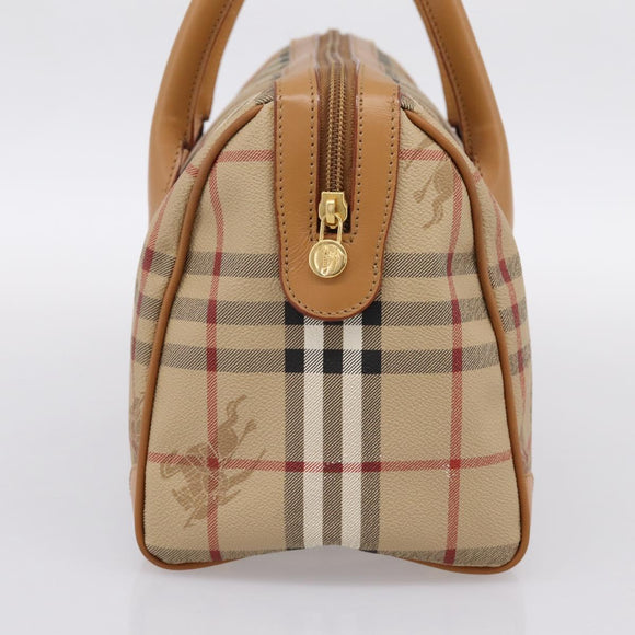 Burberrys Nova Check Hand Bag PVC Leather Beige Auth BA14838