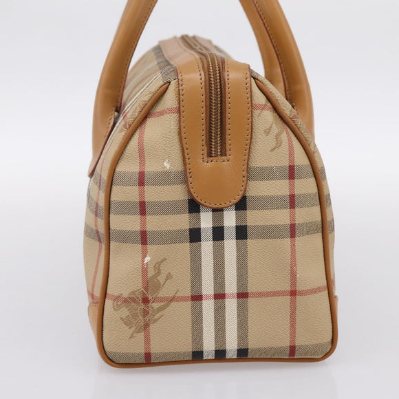 Burberrys Nova Check Hand Bag PVC Leather Beige Auth BA14838