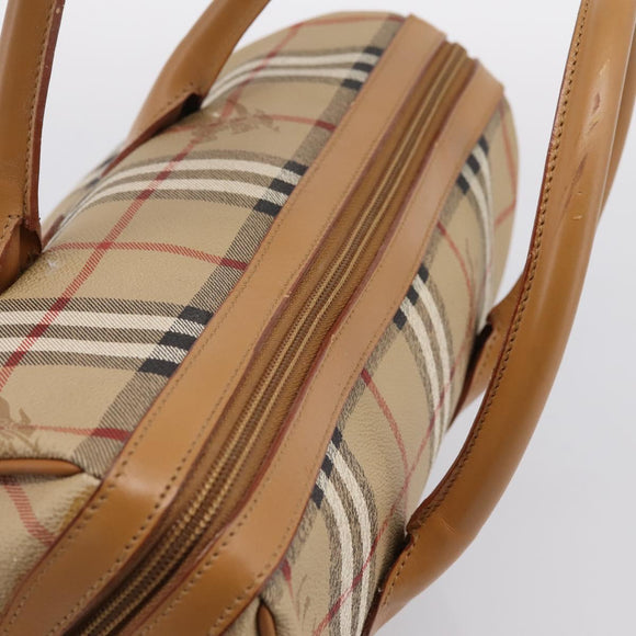 Burberrys Nova Check Hand Bag PVC Leather Beige Auth BA14838