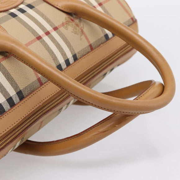 Burberrys Nova Check Hand Bag PVC Leather Beige Auth BA14838