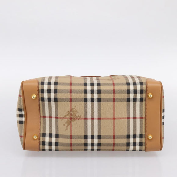 Burberrys Nova Check Hand Bag PVC Leather Beige Auth BA14838