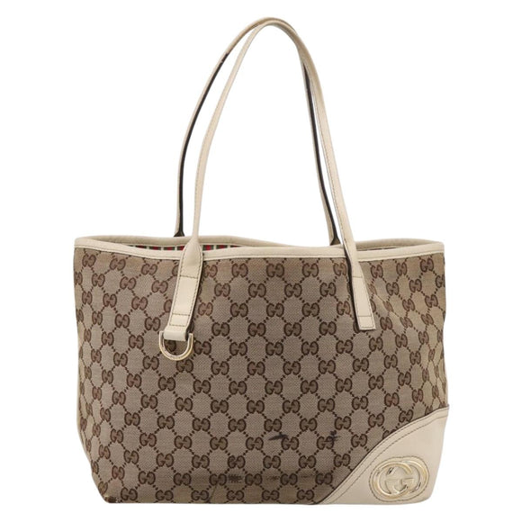 GUCCI GG Canvas Abbey Tote Bag Beige Gold Tone 169946 Auth BA14841