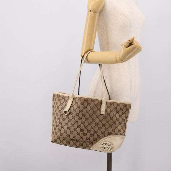 GUCCI GG Canvas Abbey Tote Bag Beige Gold Tone 169946 Auth BA14841