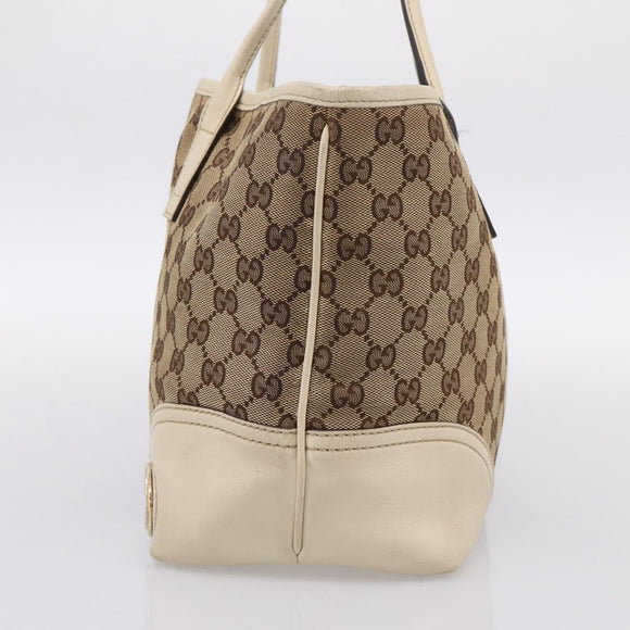GUCCI GG Canvas Abbey Tote Bag Beige Gold Tone 169946 Auth BA14841
