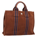 HERMES Fourre Tout PM Hand Bag cotton Brown Silver Auth BA14842-1