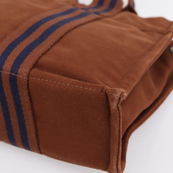 HERMES Fourre Tout PM Hand Bag cotton Brown Silver Auth BA14842