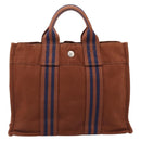 HERMES Fourre Tout PM Hand Bag cotton Brown Silver Auth BA14842-13