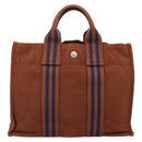 HERMES Fourre Tout PM Hand Bag cotton Brown Silver Auth BA14842-2
