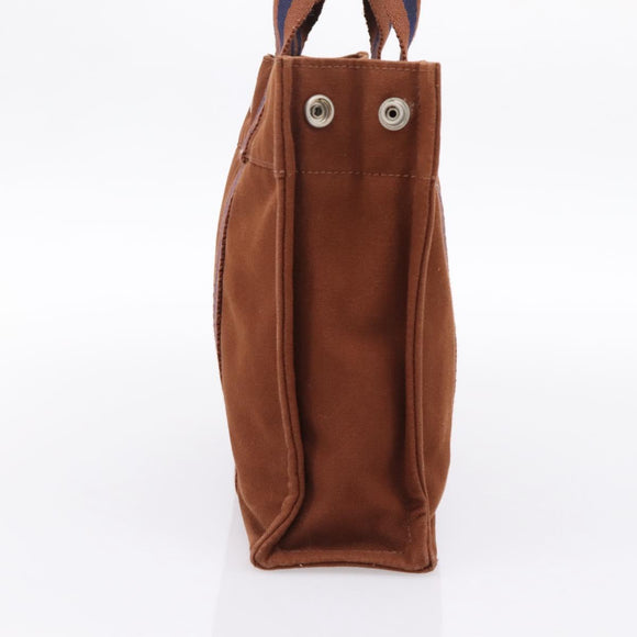 HERMES Fourre Tout PM Hand Bag cotton Brown Silver Auth BA14842