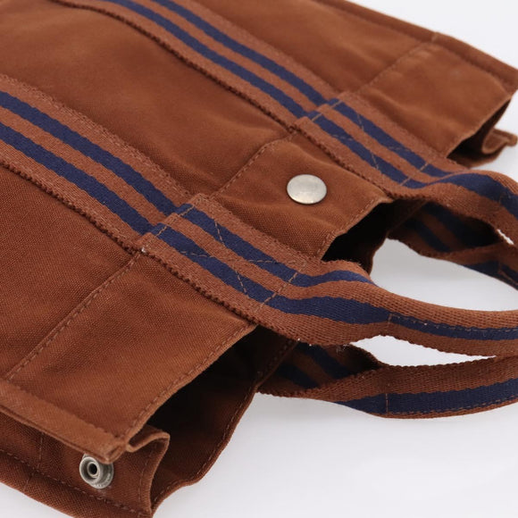 HERMES Fourre Tout PM Hand Bag cotton Brown Silver Auth BA14842