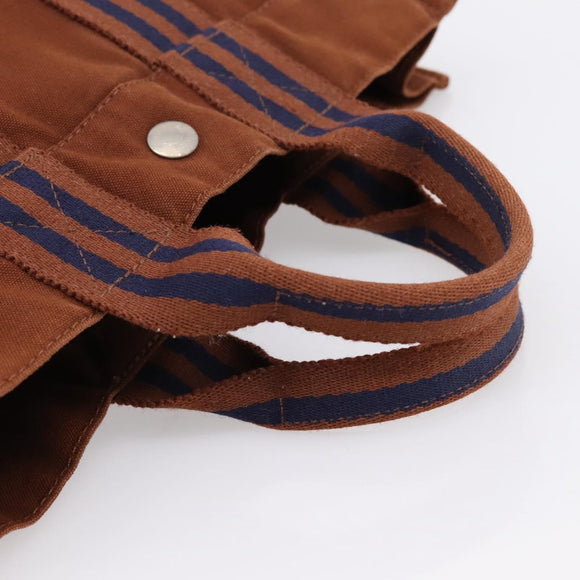 HERMES Fourre Tout PM Hand Bag cotton Brown Silver Auth BA14842