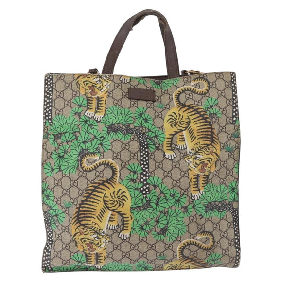 GUCCI GG Supreme Tote Bag PVC Leather Beige Gold Tone 450950 Auth BA14843