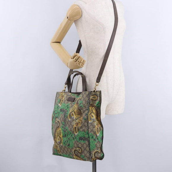 GUCCI GG Supreme Tote Bag PVC Leather Beige Gold Tone 450950 Auth BA14843