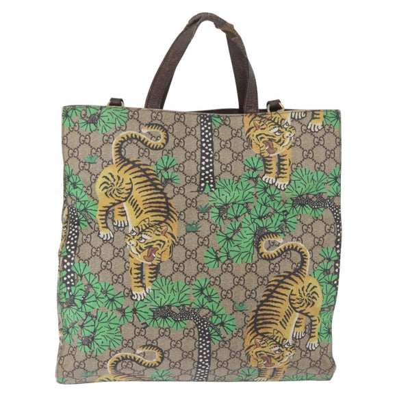 GUCCI GG Supreme Tote Bag PVC Leather Beige Gold Tone 450950 Auth BA14843