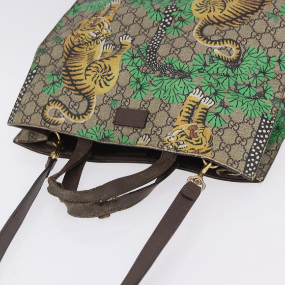 GUCCI GG Supreme Tote Bag PVC Leather Beige Gold Tone 450950 Auth BA14843