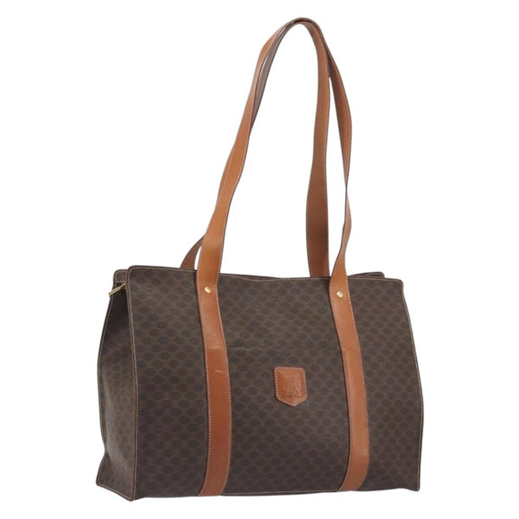 CELINE Macadam Tote Bag PVC Leather Brown Gold Tone Auth BA14854A