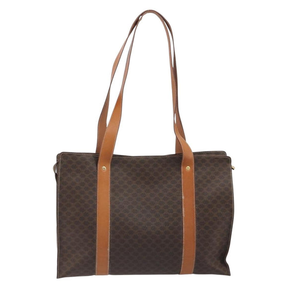 CELINE Macadam Tote Bag PVC Leather Brown Gold Tone Auth BA14854A