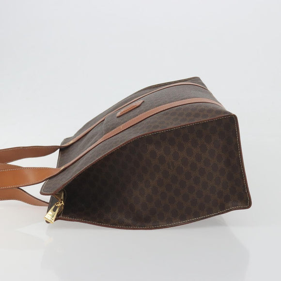 CELINE Macadam Tote Bag PVC Leather Brown Gold Tone Auth BA14854A