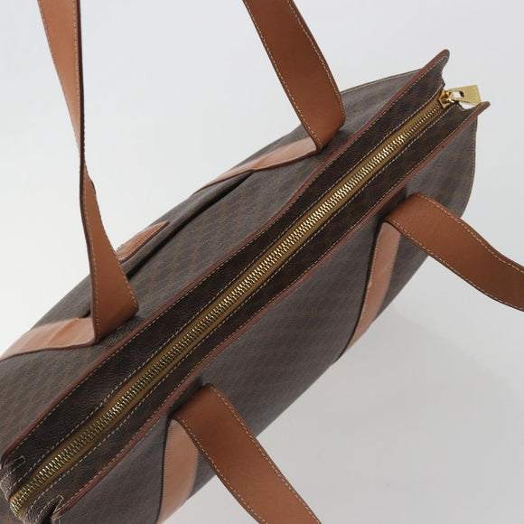 CELINE Macadam Tote Bag PVC Leather Brown Gold Tone Auth BA14854A