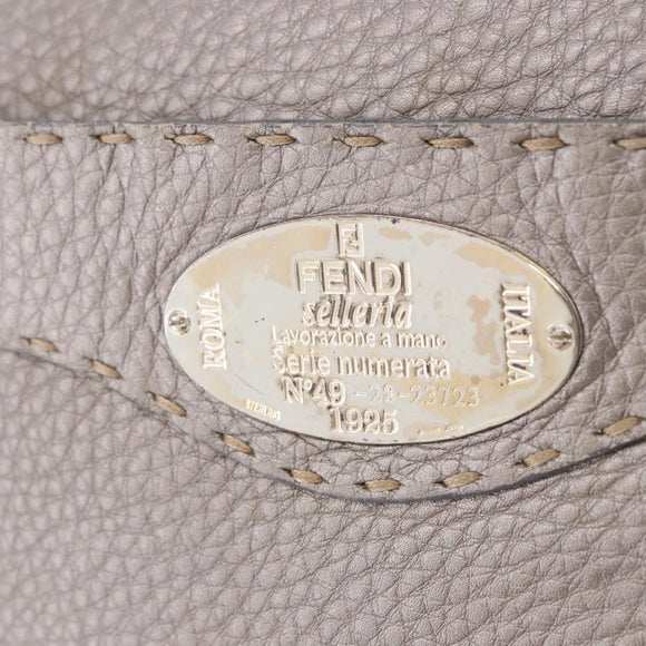 FENDI Celeria Shoulder Bag Leather Silver 8BT109 Auth BA14855