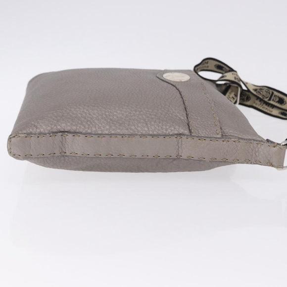 FENDI Celeria Shoulder Bag Leather Silver 8BT109 Auth BA14855