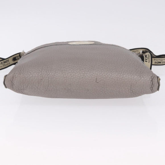 FENDI Celeria Shoulder Bag Leather Silver 8BT109 Auth BA14855