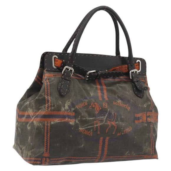 FENDI Celeria Hand Bag Canvas Brown Silver 8BN156 Auth BA14857