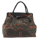 FENDI Celeria Hand Bag Canvas Brown Silver 8BN156 Auth BA14857-13