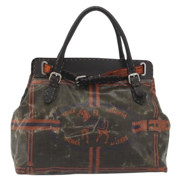 FENDI Celeria Hand Bag Canvas Brown Silver 8BN156 Auth BA14857