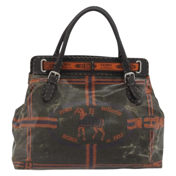 FENDI Celeria Hand Bag Canvas Brown Silver 8BN156 Auth BA14857