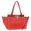VALENTINO Studs Tote Bag Leather 2way Red Gold Tone Auth BA14871-1