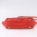 VALENTINO Studs Tote Bag Leather 2way Red Gold Tone Auth BA14871-11